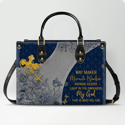 Christian Leather Purse Navy with Personalized Name & Custom Bible Verse | CHRISTIANARTBAG Luxury Bag CAB01121225
