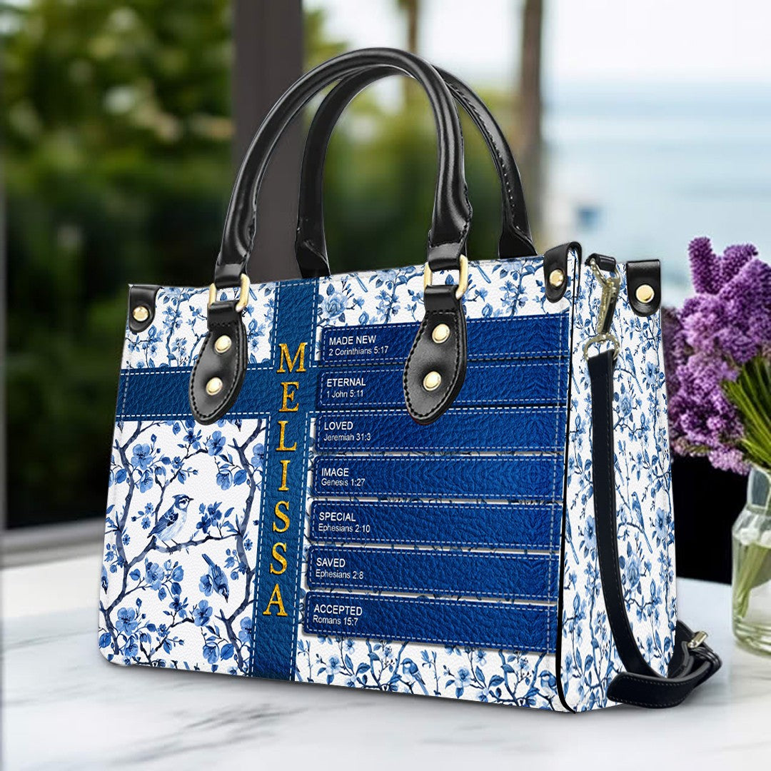 Personalized Leather Handbag – Discover Your Name Through Bible Verses | Custom Christian Handbag