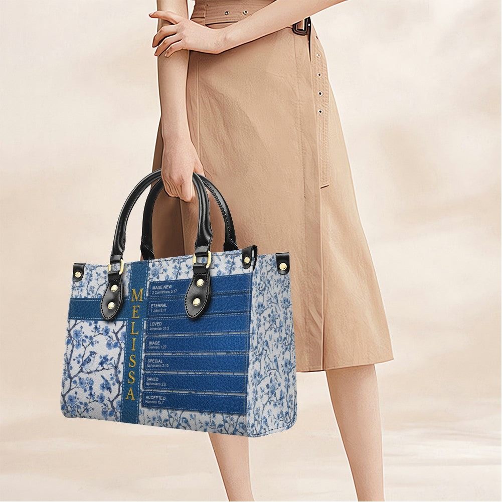 Personalized Leather Handbag – Discover Your Name Through Bible Verses | Custom Christian Handbag