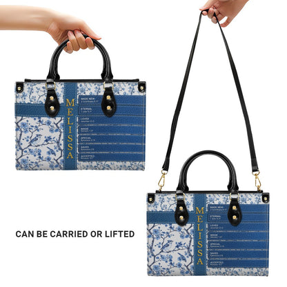 Personalized Leather Handbag – Discover Your Name Through Bible Verses | Custom Christian Handbag