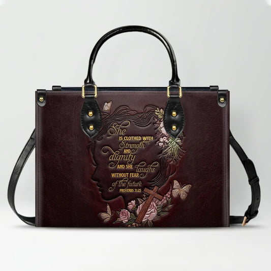 CHRISTIANARTBAG Personalized Leather Handbag - Custom Proverbs 31 in Burgundy - CAB0171326