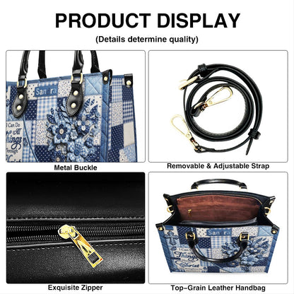 CHRISTIANARTBAG | Personalized Leather Handbag - Custom Name & Color Blue Patchwork Bible Verse Tote Bag Philippians 4 13