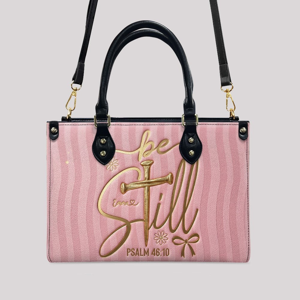 Personalized Be Still Psalm 46:10 Cross Leather Handbag for Women - CHRISTIANARTBAG | Custom Faith Purse in Pink CAB01100526