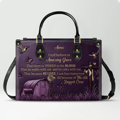 Personalized Leather Handbag for Women, Custom Christian Amazing Grace Purse with Name - CHRISTIANARTBAG CAB02100426