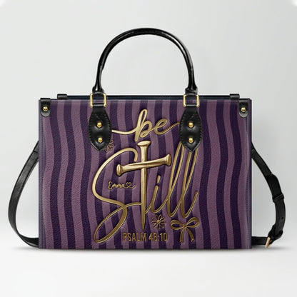 Personalized Be Still Psalm 46:10 Cross Leather Handbag for Women - CHRISTIANARTBAG | Custom Faith Purse in Pink CAB01100526