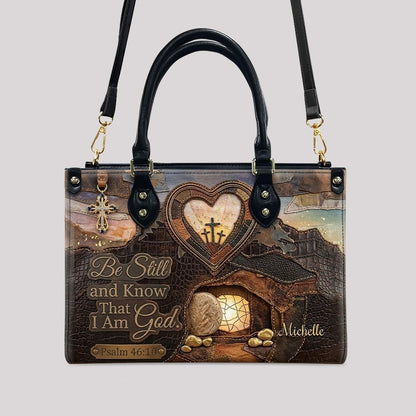 CHRISTIANARTBAG Personalized Leather Handbag with Custom Name & Scripture - Be Still and Know That I Am God | CHRISTIANARTBAG™ CAB017626