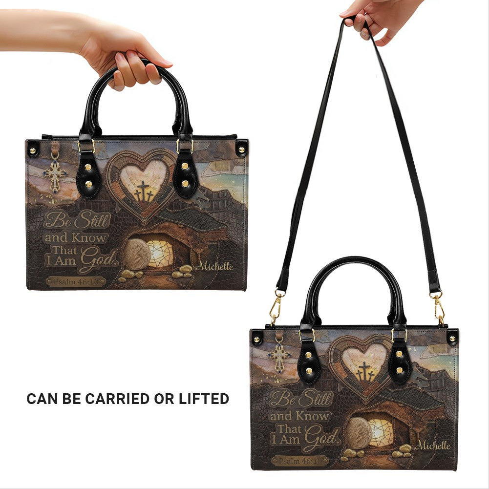 CHRISTIANARTBAG Personalized Leather Handbag with Custom Name & Scripture - Be Still and Know That I Am God | CHRISTIANARTBAG™ CAB017626