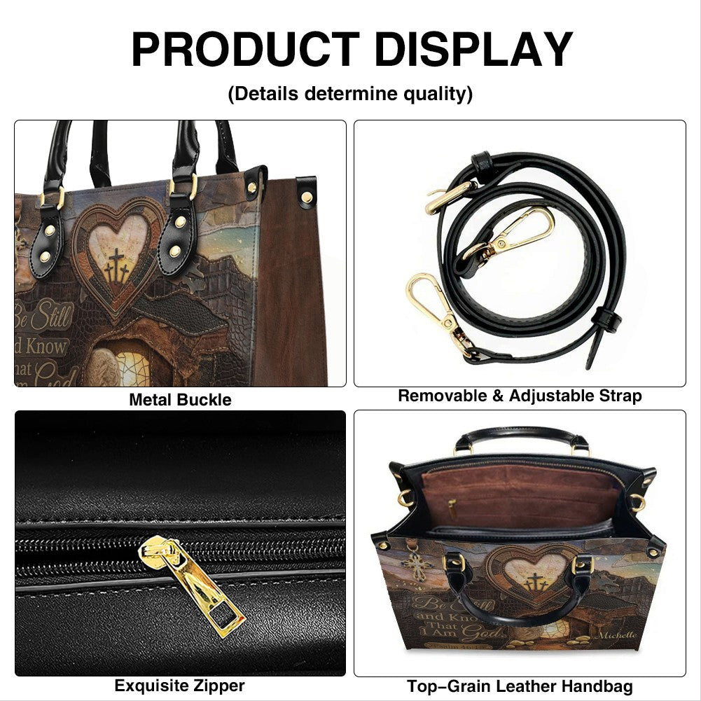 CHRISTIANARTBAG Personalized Leather Handbag with Custom Name & Scripture - Be Still and Know That I Am God | CHRISTIANARTBAG™ CAB017626