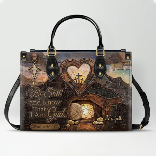 CHRISTIANARTBAG Personalized Leather Handbag with Custom Name & Scripture - Be Still and Know That I Am God | CHRISTIANARTBAG™ CAB017626