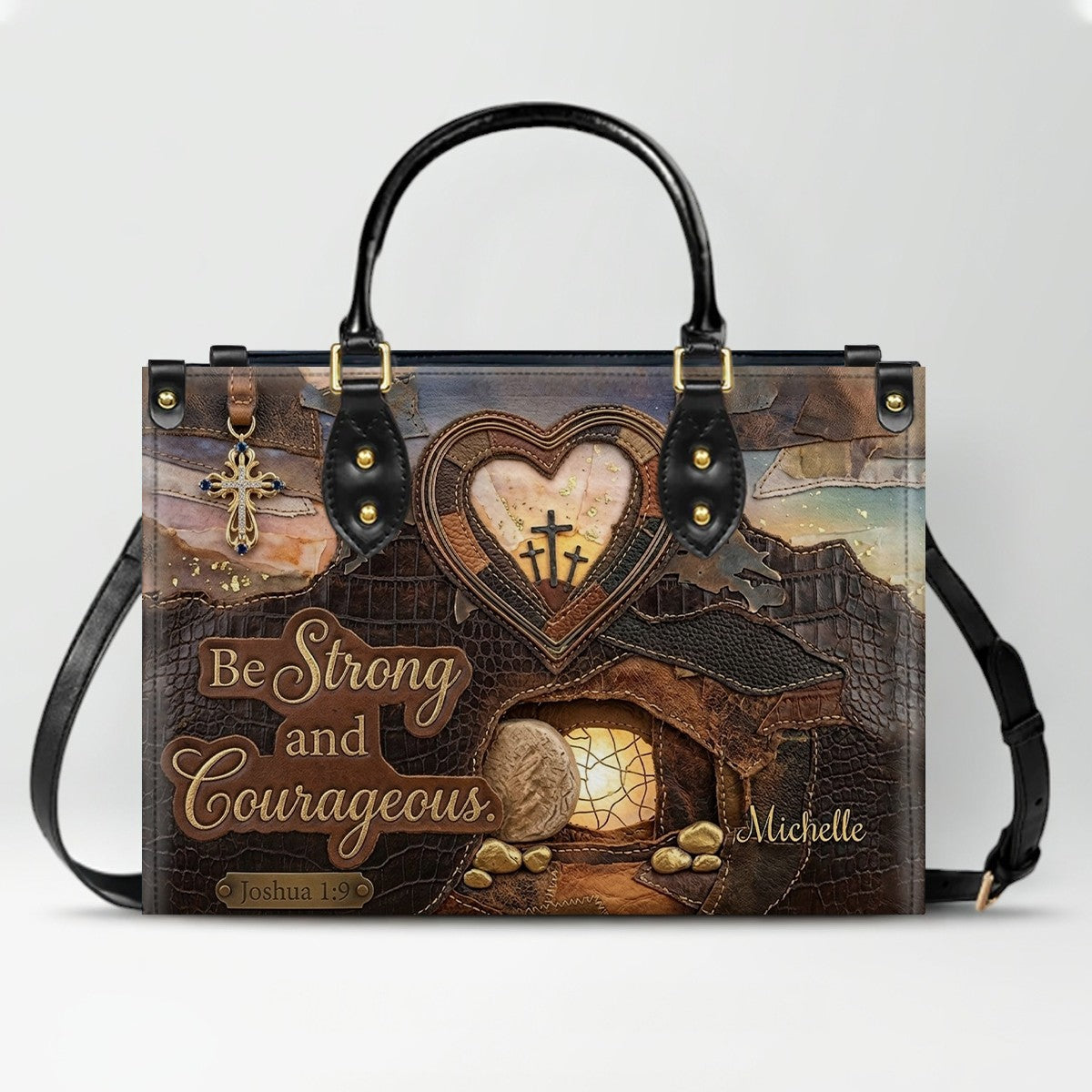 CHRISTIANARTBAG Personalized Leather Handbag with Custom Name & Scripture - Be Still and Know That I Am God | CHRISTIANARTBAG™ CAB017626