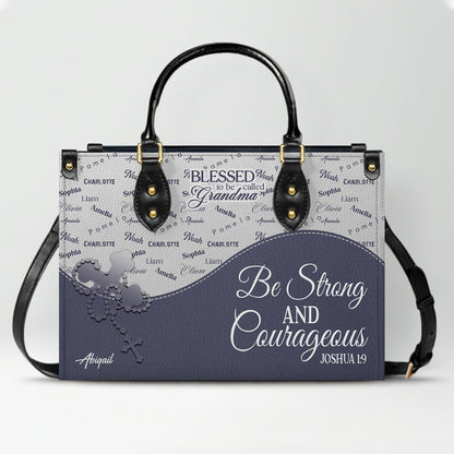 Personalized Leather Handbag – Blessed Grandma Purse with Grandkids' Names Background, Christian Bible Verse Bag, CHRISTIANARTBAG Gift for Women