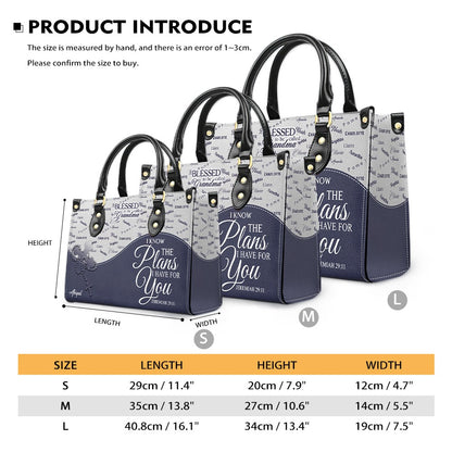 Personalized Leather Handbag – Blessed Grandma Purse with Grandkids' Names Background, Christian Bible Verse Bag, CHRISTIANARTBAG Gift for Women