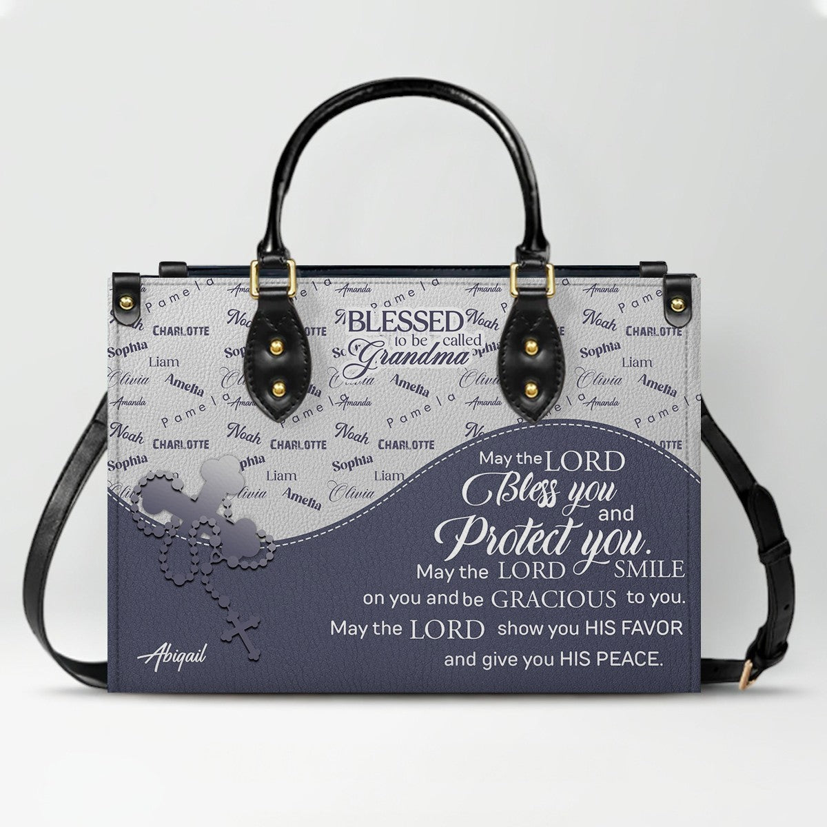 Personalized Leather Handbag – Blessed Grandma Purse with Grandkids' Names Background, Christian Bible Verse Bag, CHRISTIANARTBAG Gift for Women