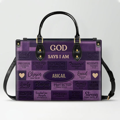 Christian Art Bag God Says I Am Personalized Handbag | Custom Scripture Leather Tote & Purse Set | Faith Based Religious Gifts for Her CAB01062626