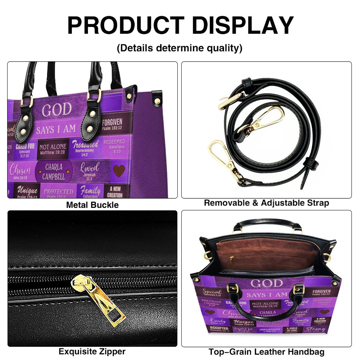 Christianartbag Handbags, God Says You Are Leather Handbag Purple, Personalized Bags, Gifts for Women, Christmas Gift, CABLTB02220923.