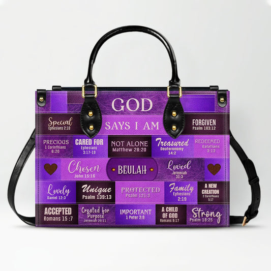 Christianartbag Handbags, God Says You Are Leather Handbag Purple, Personalized Bags, Gifts for Women, Christmas Gift, CABLTB02220923.