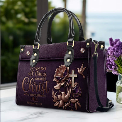Personalized Christian Leather Handbag and Matching Wallet Set with Bible Verse Philippians 4:13 | Custom Name Gift - CHRISTIANARTBAG 02072726
