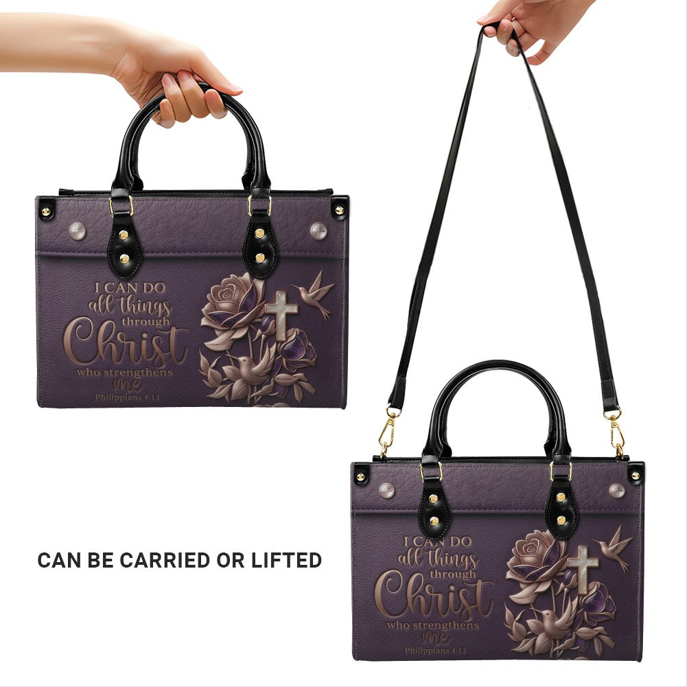 Personalized Christian Leather Handbag and Matching Wallet Set with Bible Verse Philippians 4:13 | Custom Name Gift - CHRISTIANARTBAG 02072726