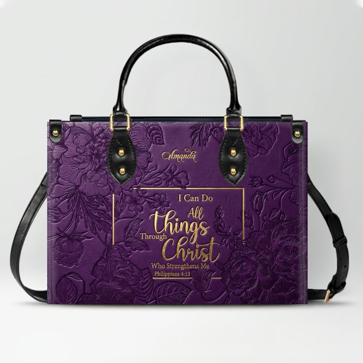 Personalized Bible Verse Leather Handbag - Custom Name Christian Tote Bag | CHRISTIANARTBAG 01080626