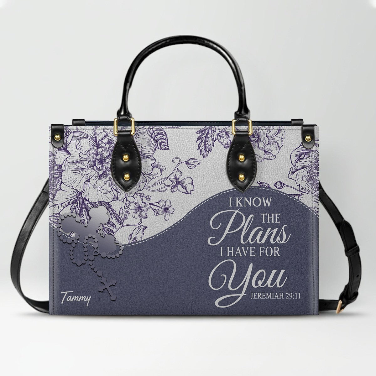 Christian Personalized Leather Handbag Flower for Women – Custom Name & Scripture | CHRISTIANARTBAG CAB031326