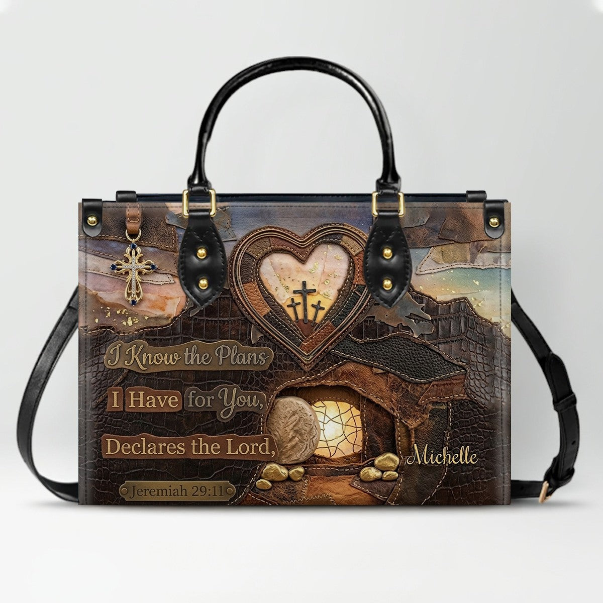 CHRISTIANARTBAG Personalized Leather Handbag with Custom Name & Scripture - Be Still and Know That I Am God | CHRISTIANARTBAG™ CAB017626