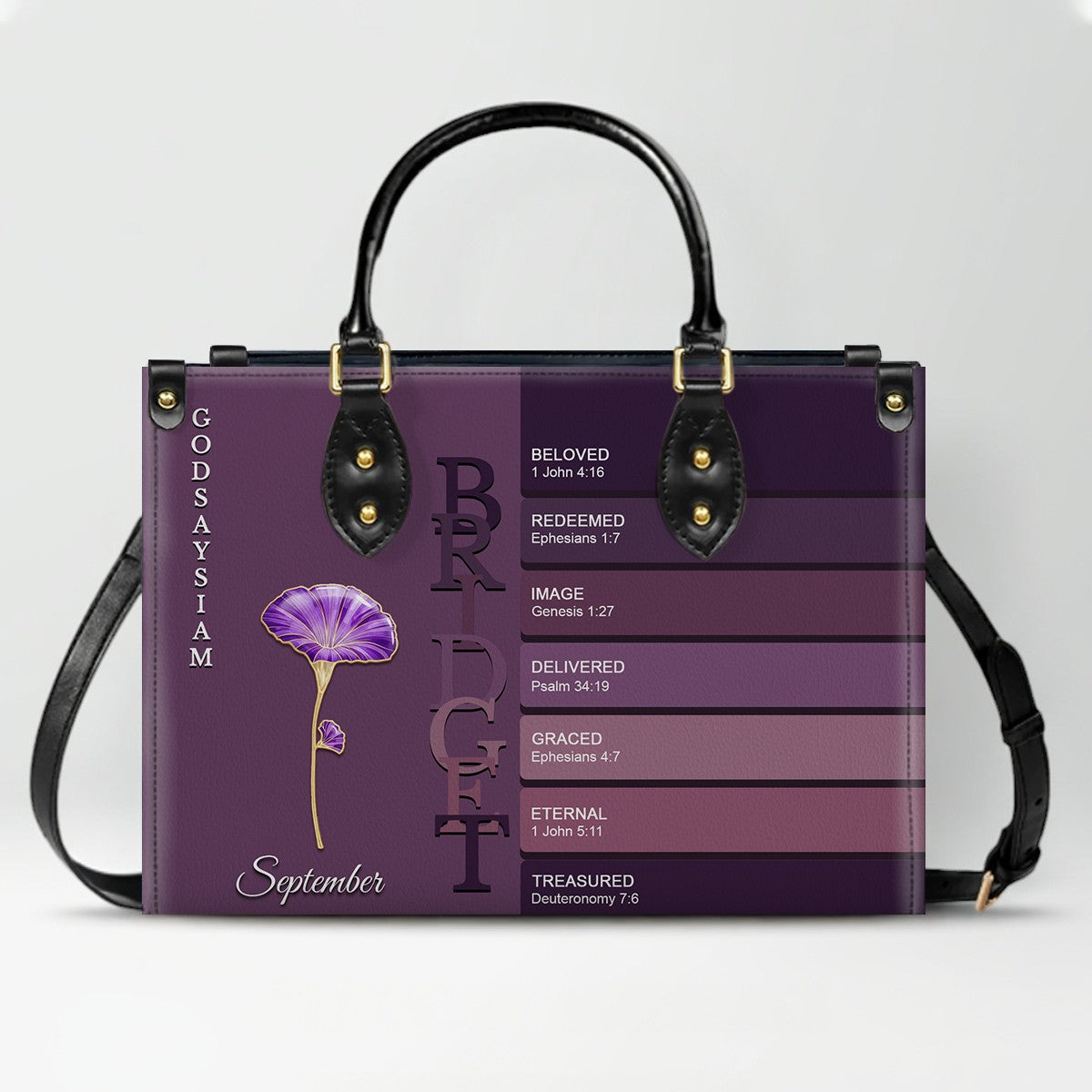 Uncover the sacred meaning of your name - Custom Name & Month Flower - Personalized Leather Handbag - CHRISTIANARTBAG 01181125
