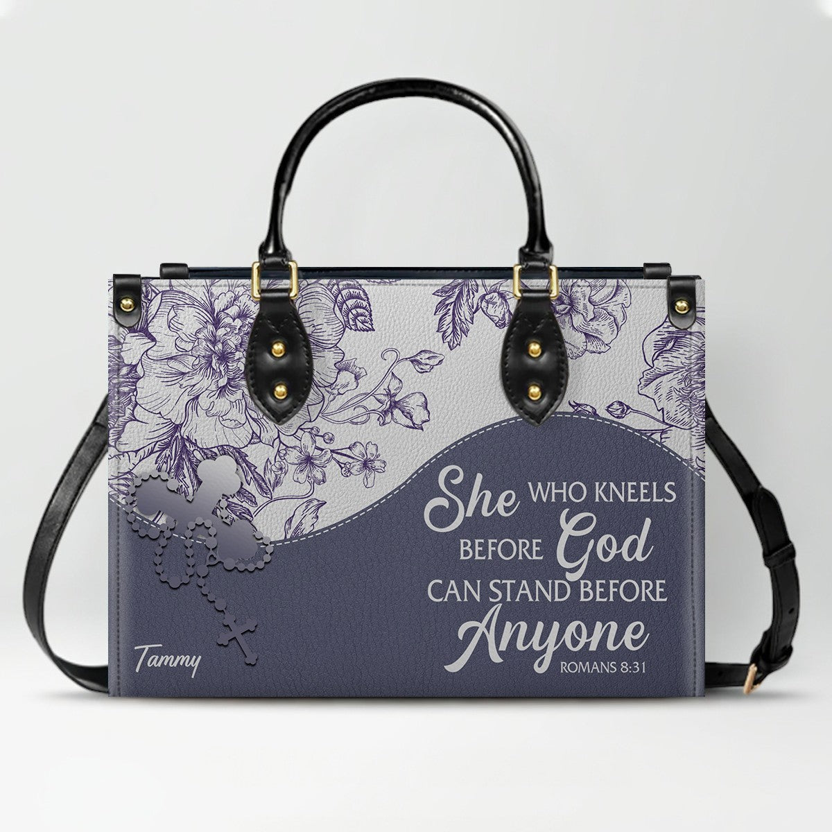 Christian Personalized Leather Handbag Flower for Women – Custom Name & Scripture | CHRISTIANARTBAG CAB031326