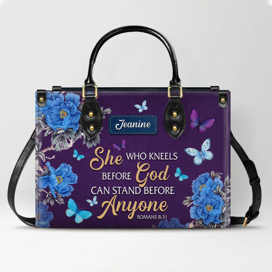 Christianartbag Handbags, She Who Kneels Before God Romans 8 31, Purple Handbag Design, Monogram Leather Handbag, Gifts for Women, CABLTB011116243.