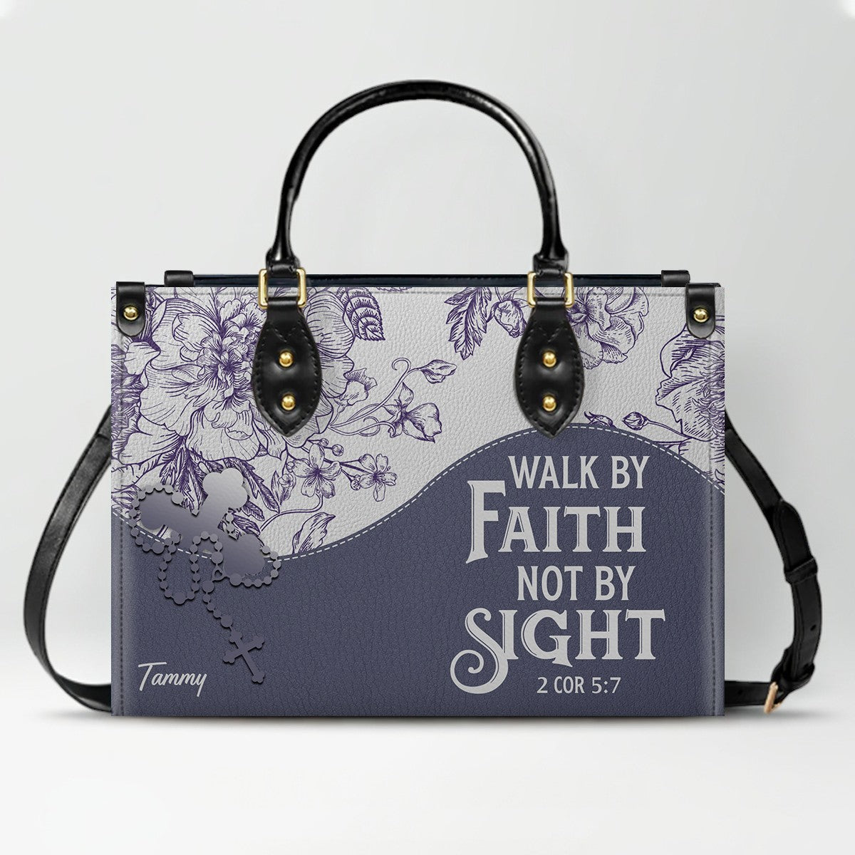 Christian Personalized Leather Handbag Flower for Women – Custom Name & Scripture | CHRISTIANARTBAG CAB031326