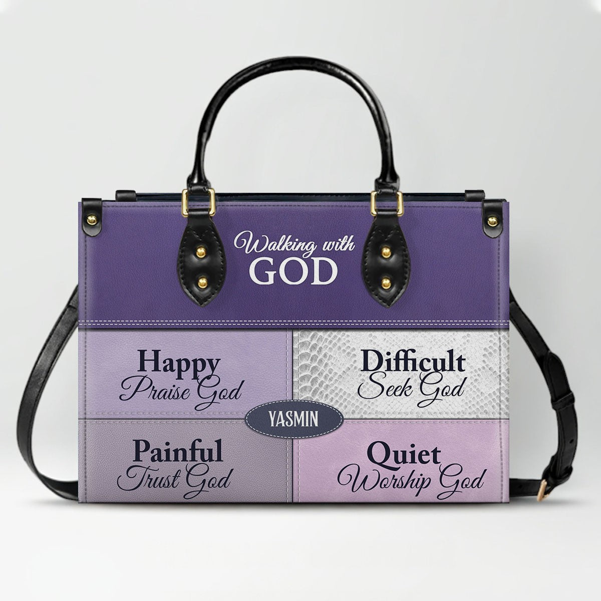 Personalized Leather Handbag by CHRISTIANARTBAG - "Walking with God" Faith-Based Tote for Women