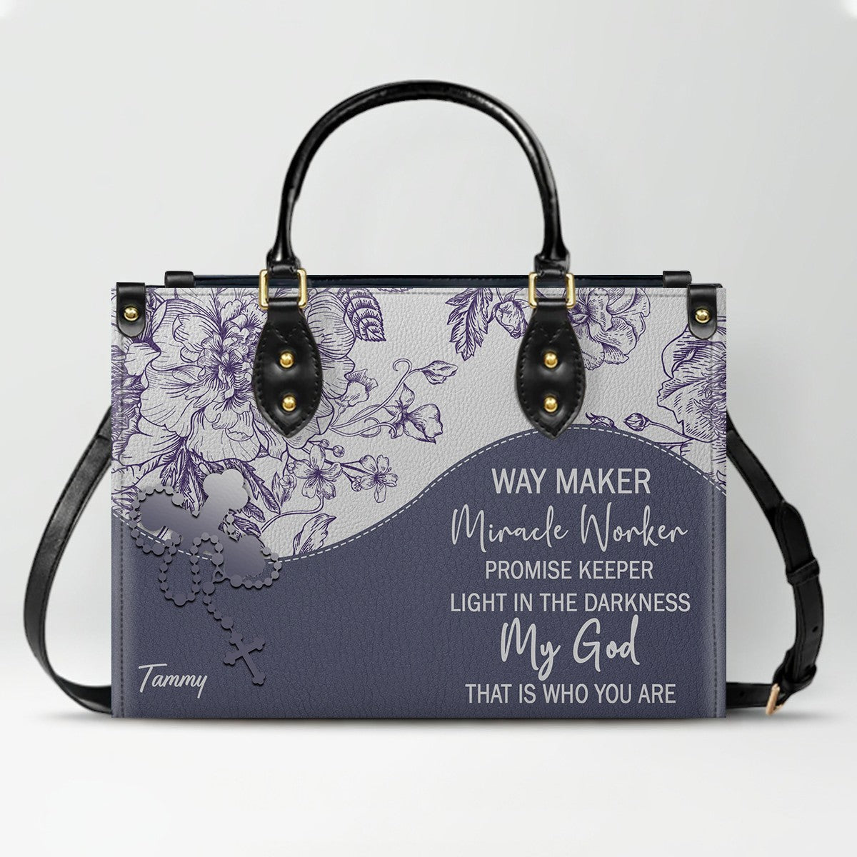 Christian Personalized Leather Handbag Flower for Women – Custom Name & Scripture | CHRISTIANARTBAG CAB031326