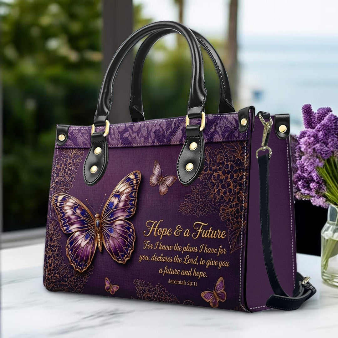 Personalized Butterfly Leather Handbag with Bible Verse | CHRISTIANARTBAG 01080126