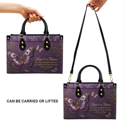 Personalized Butterfly Leather Handbag with Bible Verse | CHRISTIANARTBAG 01080126