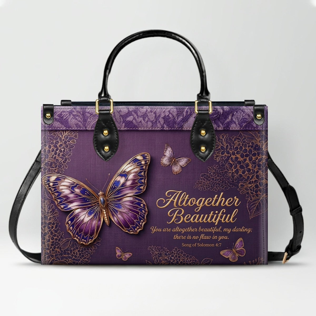 Personalized Butterfly Leather Handbag with Bible Verse | CHRISTIANARTBAG 01080126