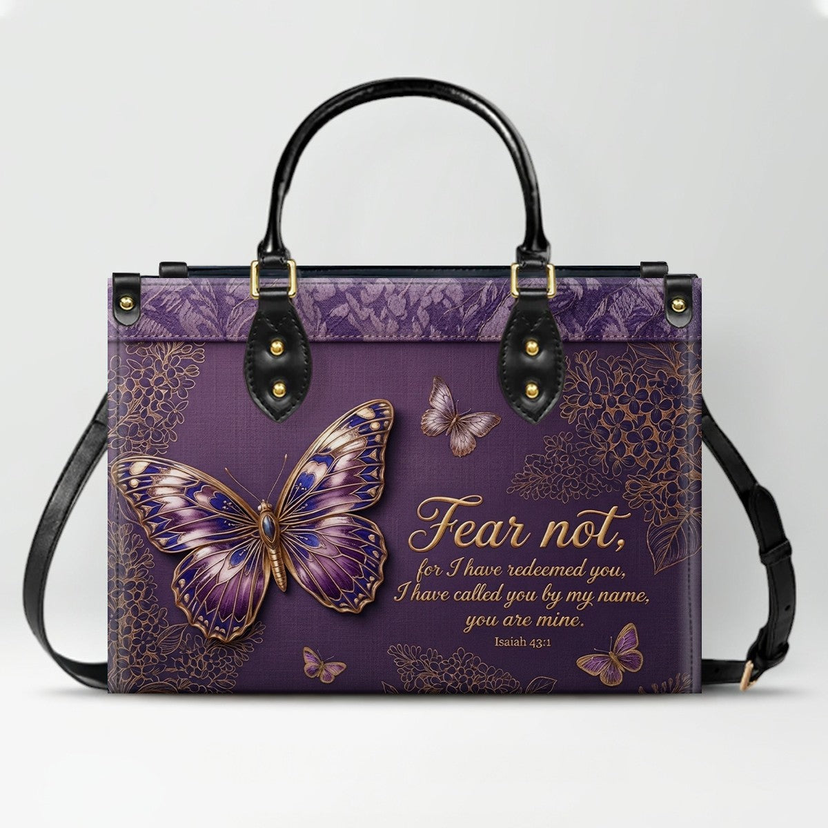 Personalized Butterfly Leather Handbag with Bible Verse | CHRISTIANARTBAG 01080126