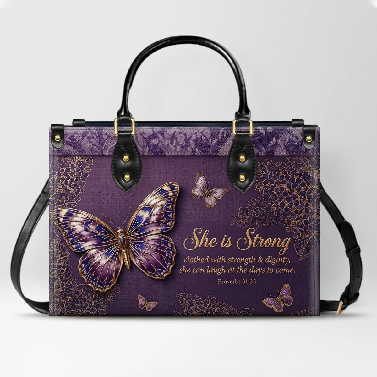Personalized Butterfly Leather Handbag with Bible Verse | CHRISTIANARTBAG 01080126
