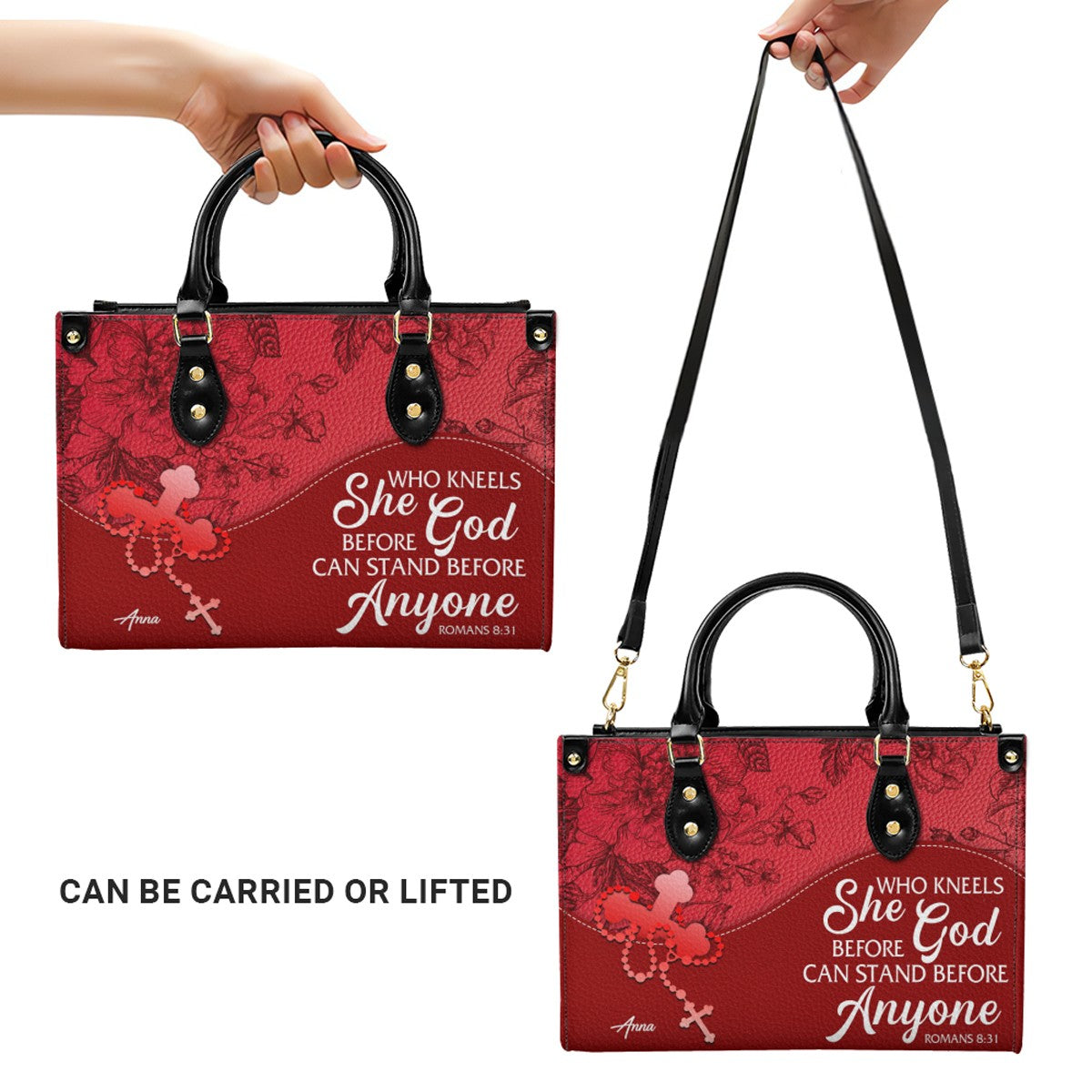 SET Personalized Christian Leather Handbag and Clutch Purse – Red Bible Verse Gift for Women of Faith | CHRISTIANARTBAG