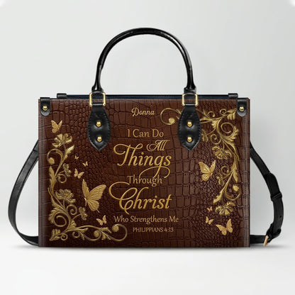 CHRISTIANARTBAG™ Personalized Leather Handbag - Custom Name "I Can Do All Things Through Christ" Philippians 4:13 Bible Verse Tote Purse