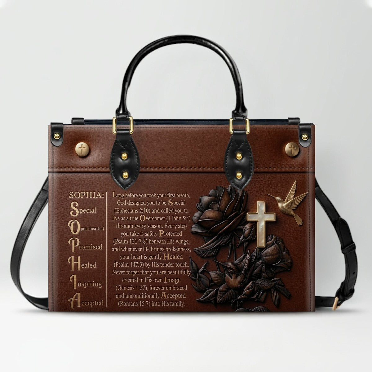 Custom Leather Handbag - Personalized Name Bible Verse Story Design, Choose Color & Text | CHRISTIANARTBAG 02080426
