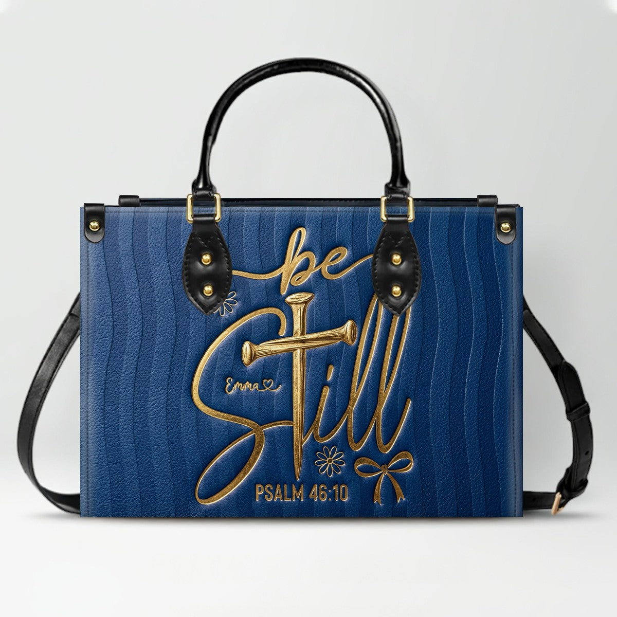 Personalized Be Still Psalm 46:10 Cross Leather Handbag for Women - CHRISTIANARTBAG | Custom Faith Purse in Pink CAB01100526