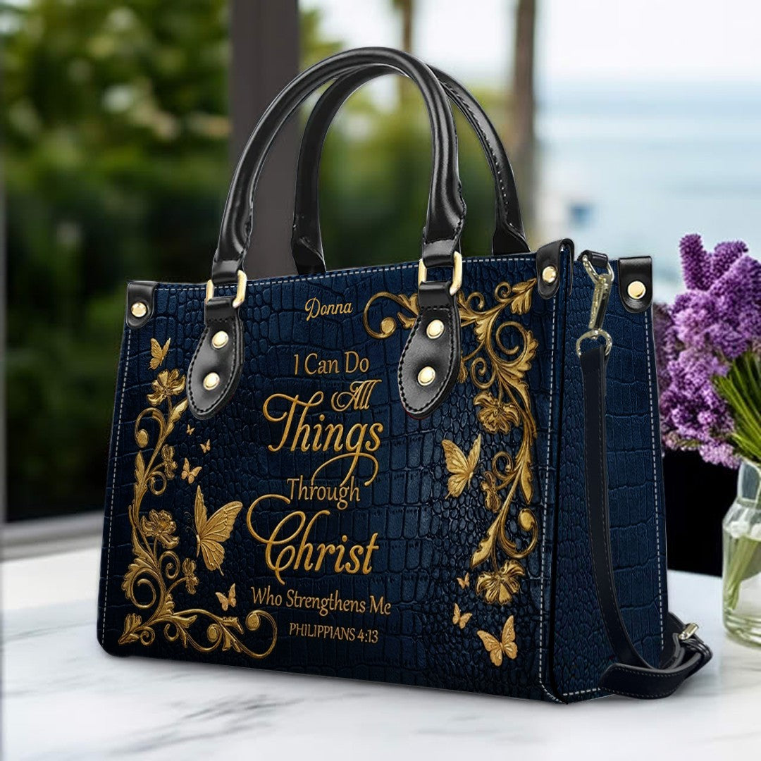 CHRISTIANARTBAG™ Personalized Leather Handbag - Custom Name "I Can Do All Things Through Christ" Philippians 4:13 Bible Verse Tote Purse