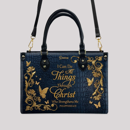 CHRISTIANARTBAG™ Personalized Leather Handbag - Custom Name "I Can Do All Things Through Christ" Philippians 4:13 Bible Verse Tote Purse