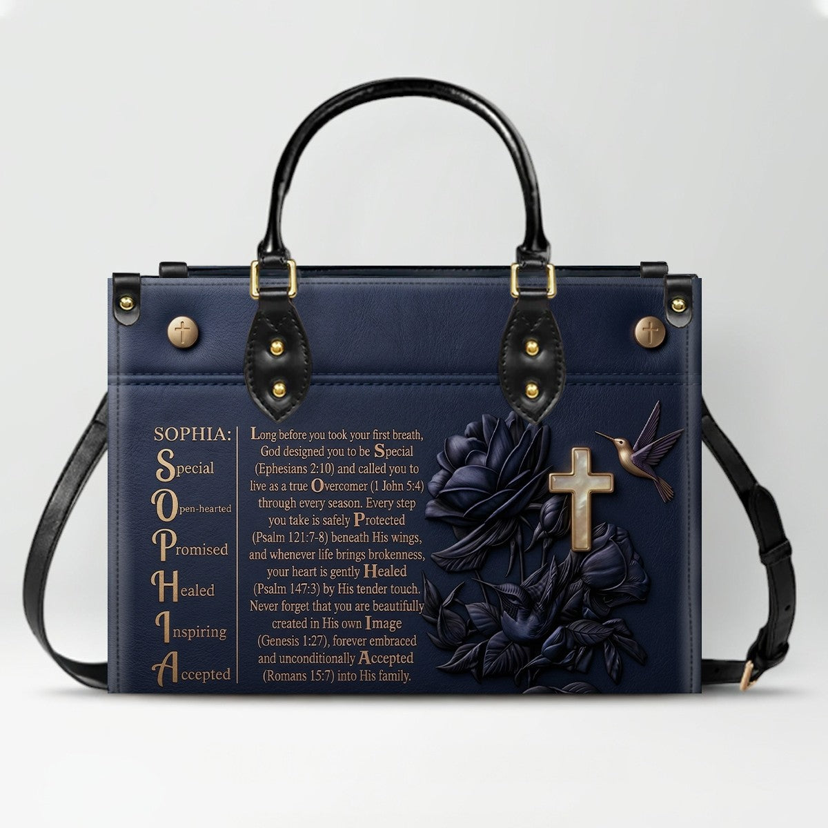 Custom Leather Handbag - Personalized Name Bible Verse Story Design, Choose Color & Text | CHRISTIANARTBAG 02080426