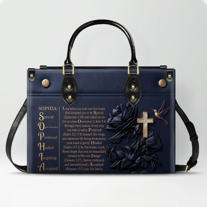 Custom Leather Handbag - Personalized Name Bible Verse Story Design, Choose Color & Text | CHRISTIANARTBAG 02080426