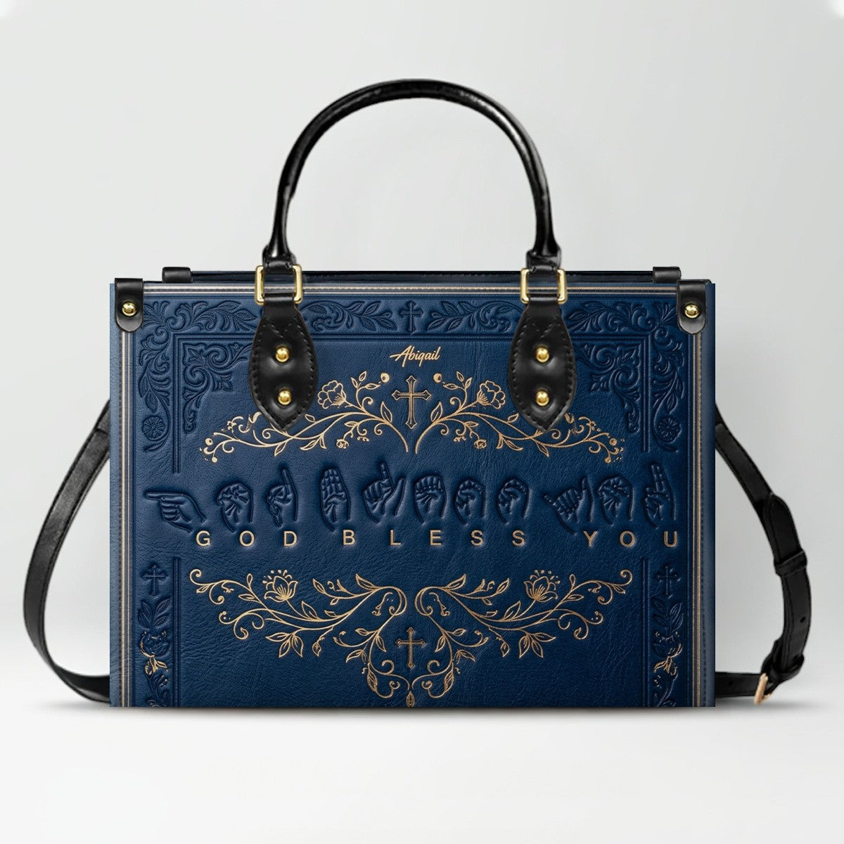 Personalized Christian ASL God Bless You Leather Handbag - Custom Name Christian Leather Tote Bag - CHRISTIANARTBAG CAB01101426