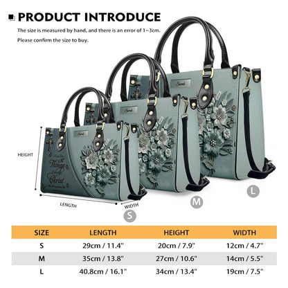 Custom Name Smoky Teal Leather Handbag | "I Can Do All Things Through Christ" Floral Design | CHRISTIANARTBAG 01070626