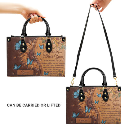 CHRISTIANARTBAG Personalized Leather Handbag with Sunflower & Bible Verse - Custom Name Christian Scripture Tote Bag CAB01070726
