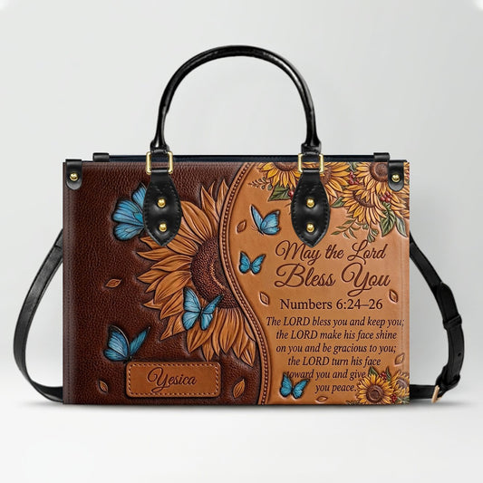 CHRISTIANARTBAG Personalized Leather Handbag with Sunflower & Bible Verse - Custom Name Christian Scripture Tote Bag CAB01070726