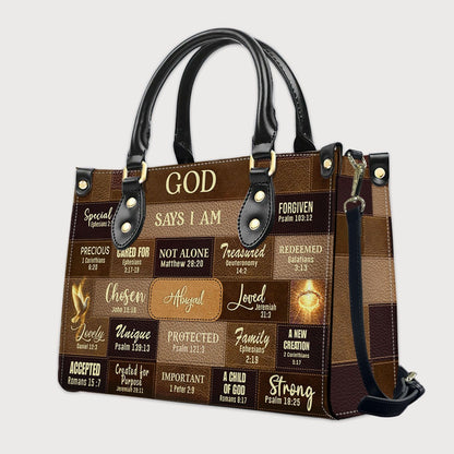 Personalized Christian Handbag – “God Says I Am” Scripture Tote Bag with Name Customization – Inspirational Bible Verse Purse for Women