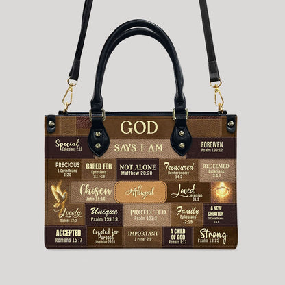 Personalized Christian Handbag – “God Says I Am” Scripture Tote Bag with Name Customization – Inspirational Bible Verse Purse for Women